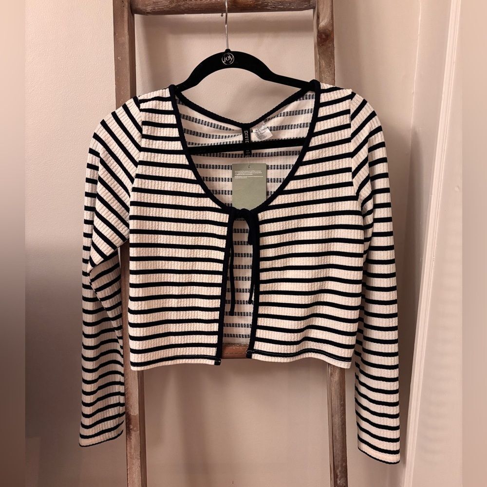 Divided Blue and White Striped Crop Top